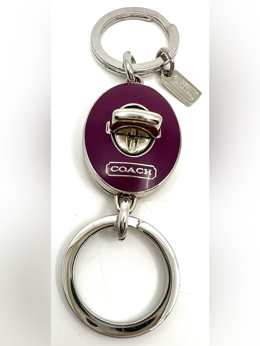 Coach Y2K Oval Purple Turnlock fob double valet keychain bag charm - like New